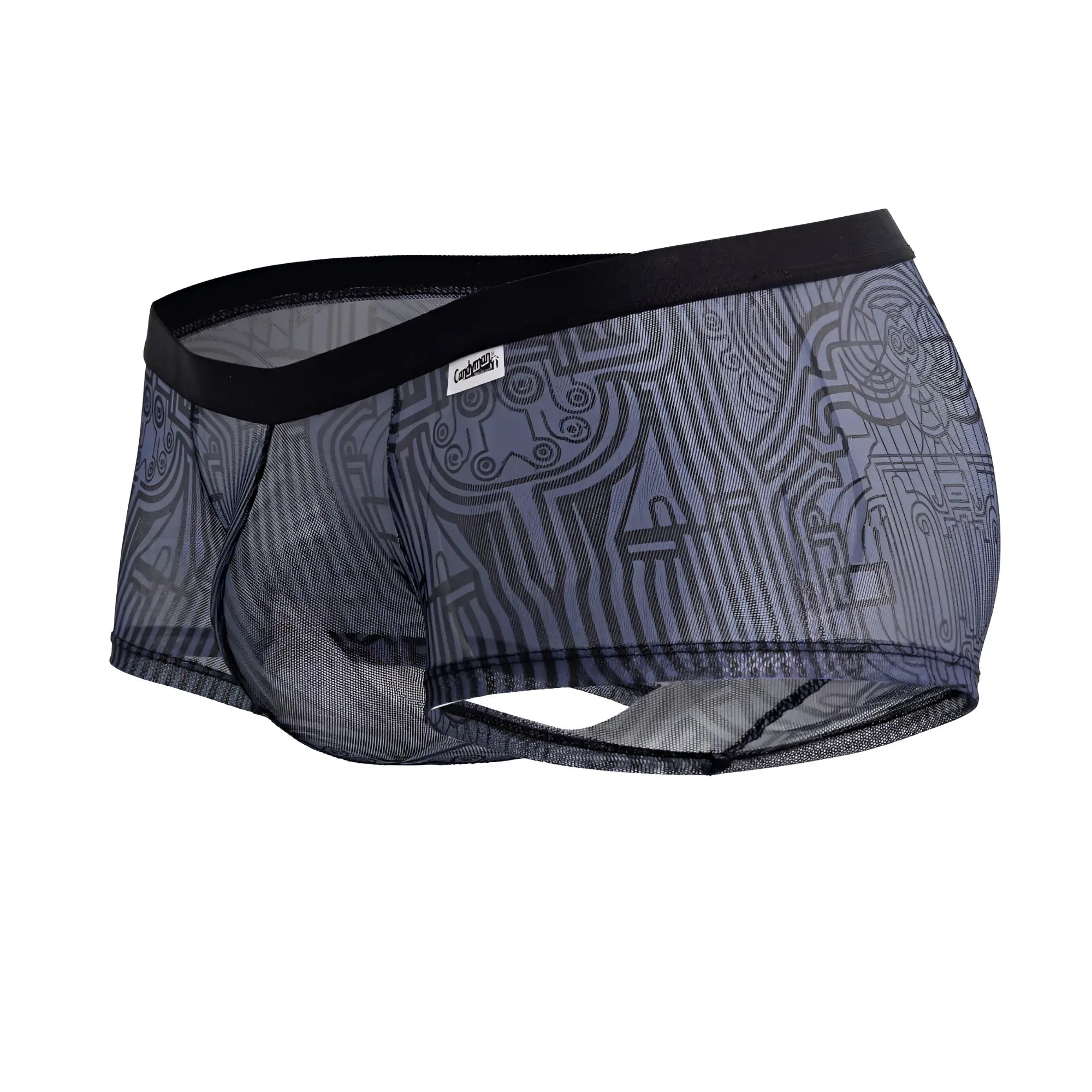 Black and gray mesh briefs candyMan 99873 egyptian trunks with intricate abstract pattern in gray-black color
