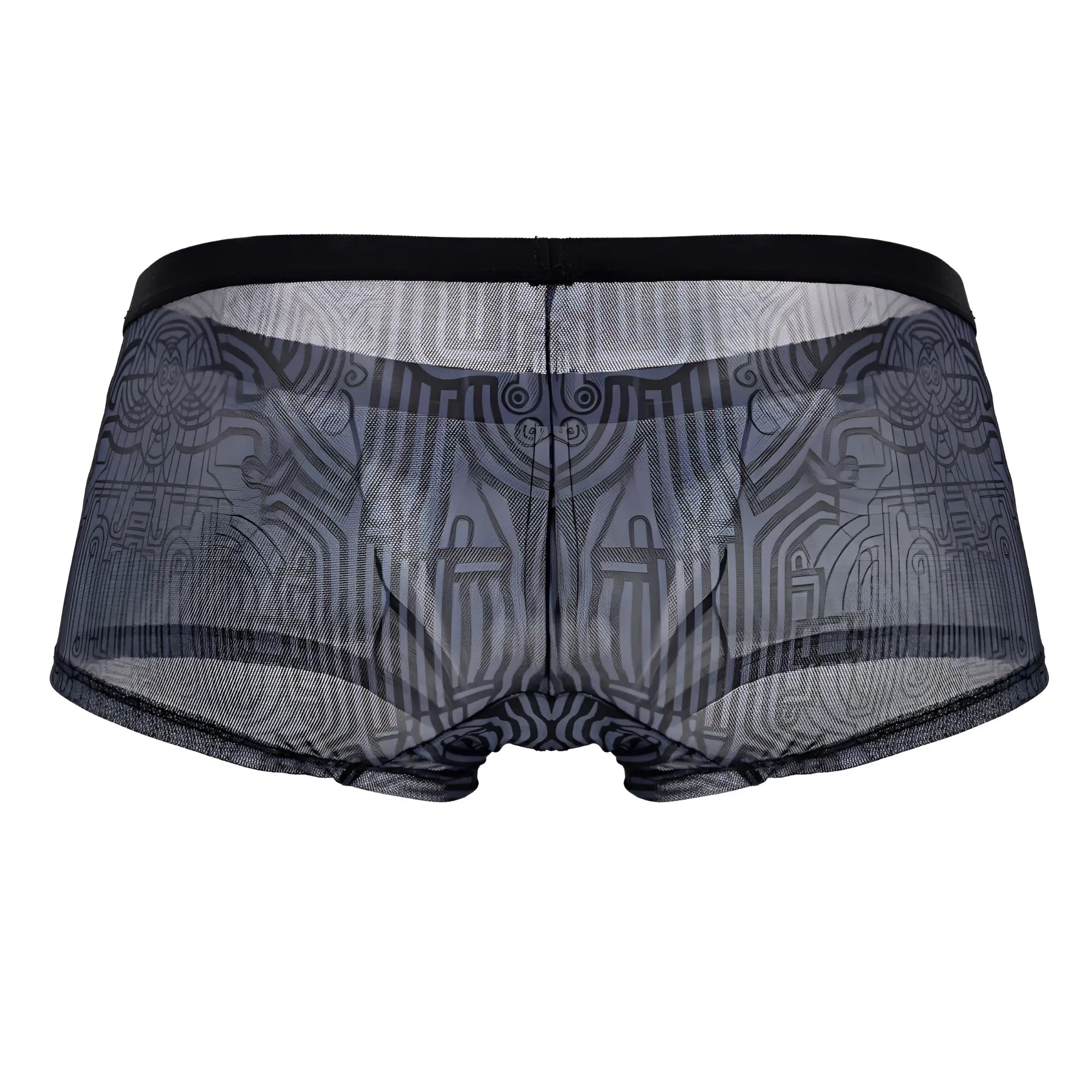 Black mesh briefs with subtle gray geometric pattern candy man 99873 egyptian trunks in gray black color
