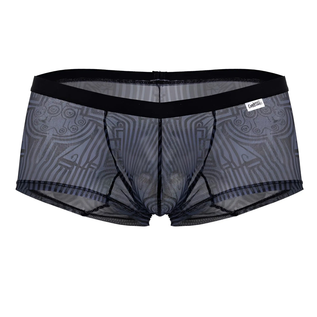 CandyMan 99873 Egyptian trunks gray-black black mesh briefs with gray geometric pattern and reinforced elastic waistband