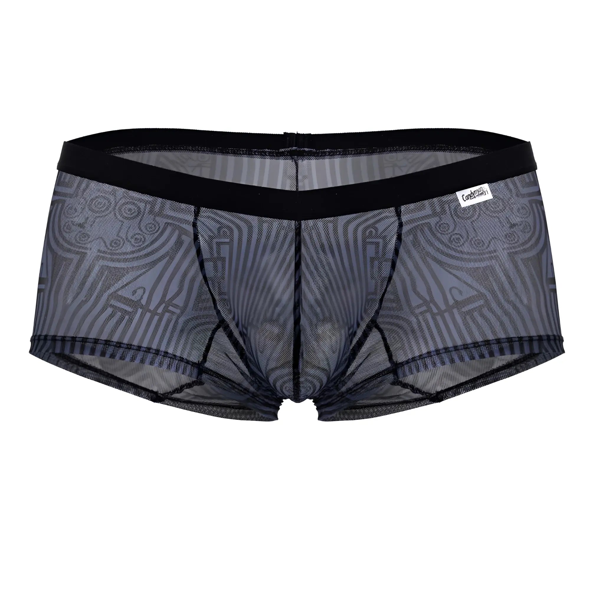 CandyMan 99873 Egyptian trunks gray-black black mesh briefs with gray geometric pattern and reinforced elastic waistband
