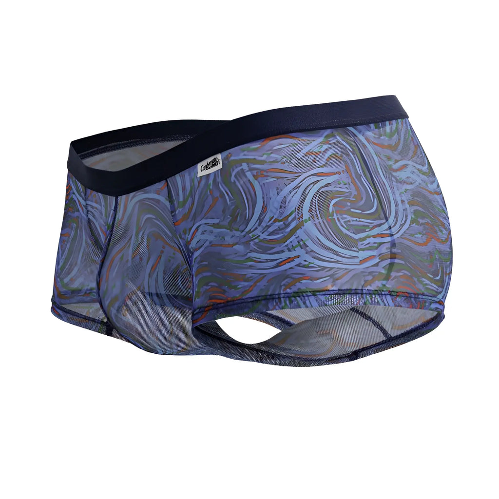 Candyman 99873 seawater multicolor print men’s briefs with blue gray swirl pattern and black elastic waistband