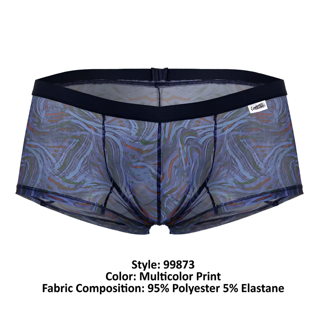 CandyMan 99873 seawater trunks multicolored marbled mesh briefs with solid black elastic waistband