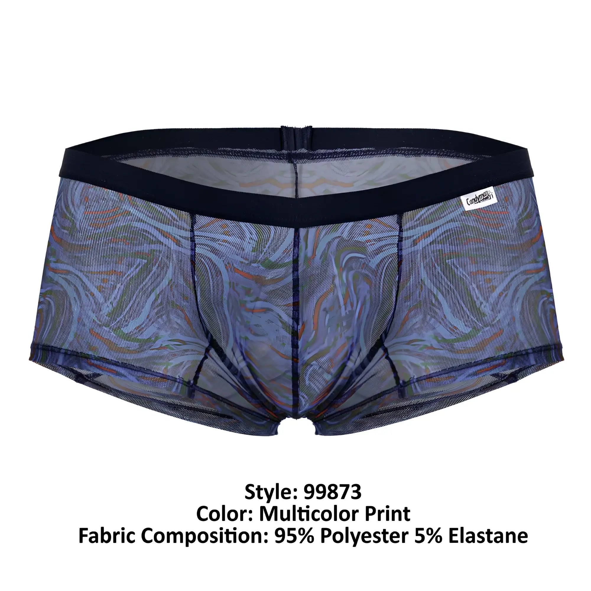 CandyMan 99873 seawater trunks multicolored marbled mesh briefs with solid black elastic waistband