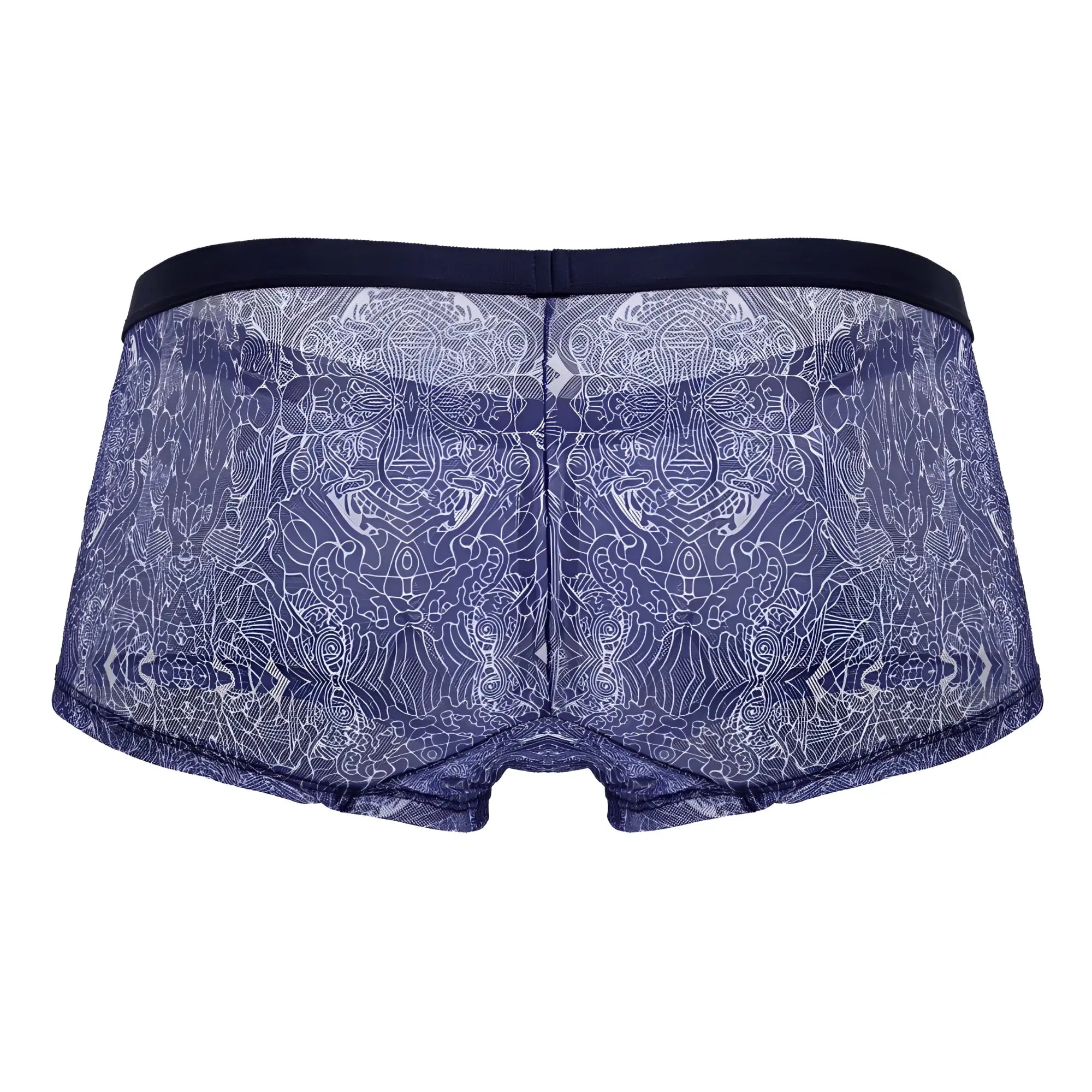 Blue lace boxer briefs with white intricate pattern and solid navy waistband candyMan 99873 water prints trunks