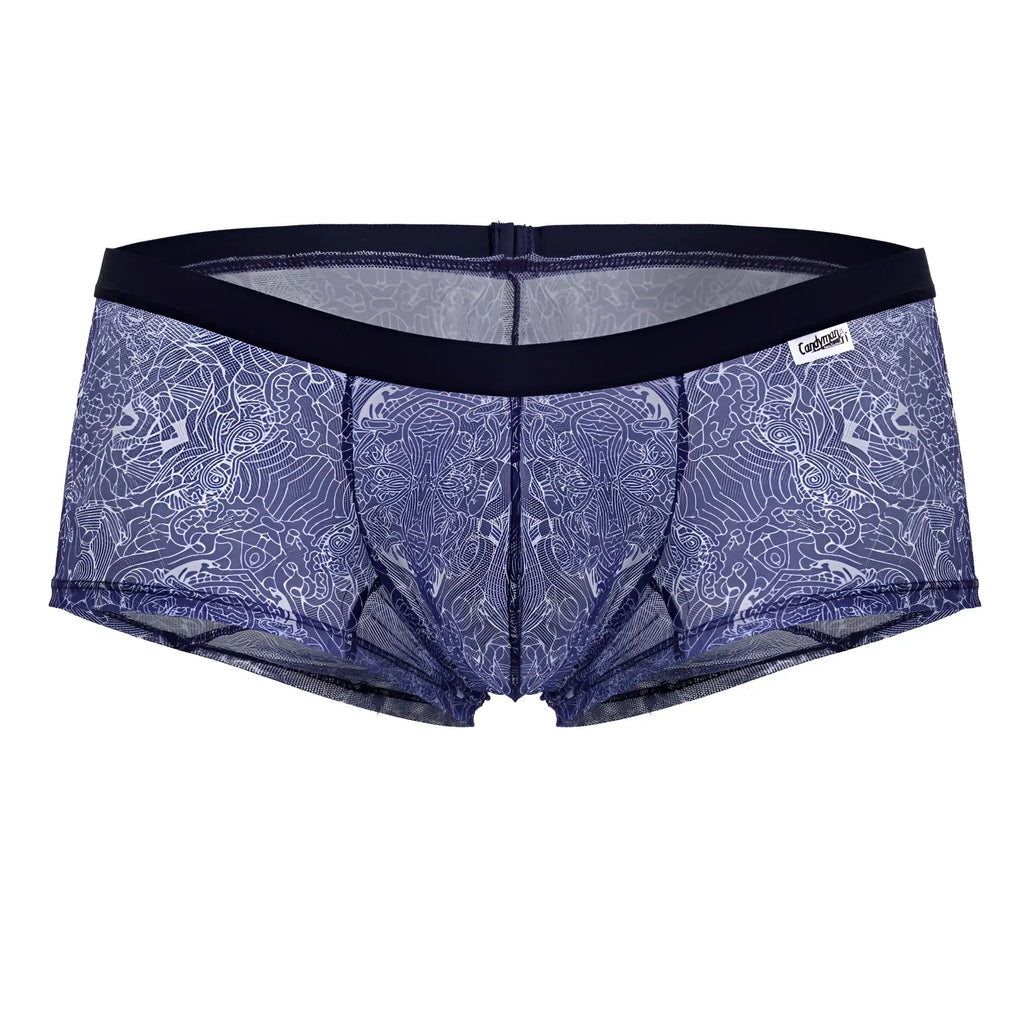 Bluelace patterned mens briefs with black waistband candyMan 99873 water prints trunks blue white color