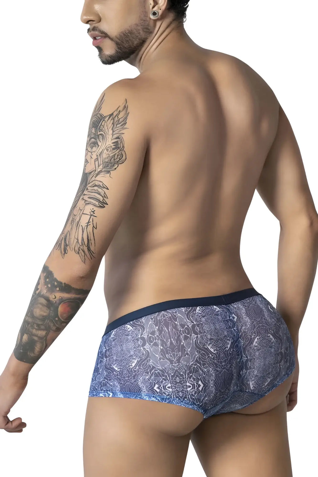 CandyMan 99873 blue-white trunks with blue lace pattern and dark blue waistband for men’s underwear