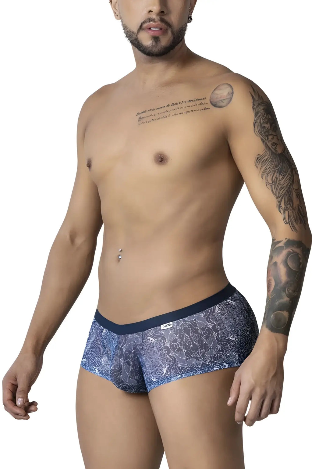 Candyman 99873 water prints blue-white briefs with dark blue waistband and blue patterned fabric