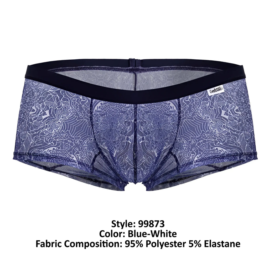 CandyMan 99873 blue-white patterned mesh briefs with black elastic waistband for comfortable wear