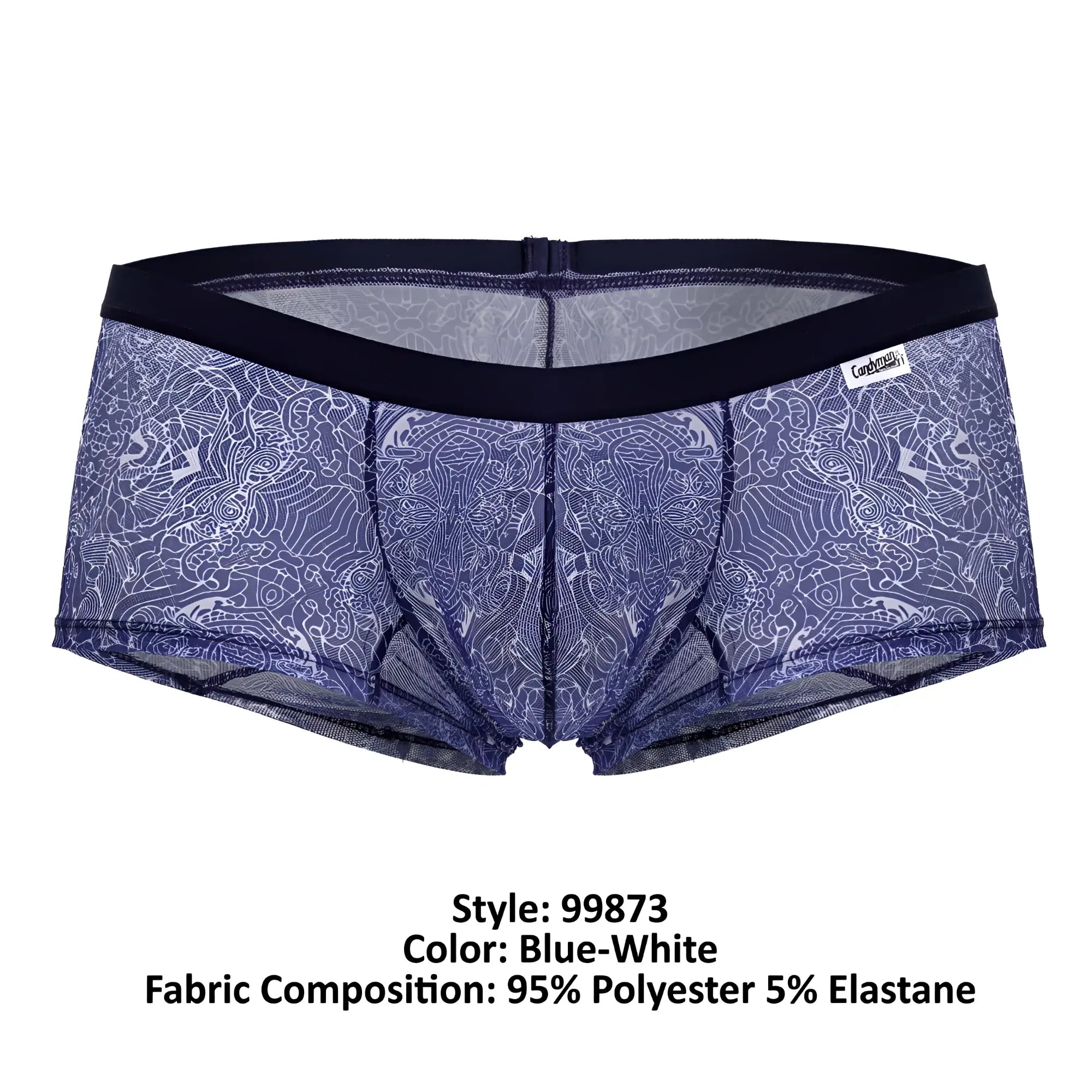 CandyMan 99873 blue-white patterned mesh briefs with black elastic waistband for comfortable wear