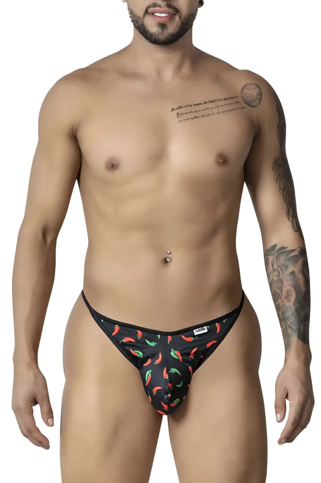 Black candyMan 99875 briefs with vibrant red and green chili pepper print ideal for bold everyday wear