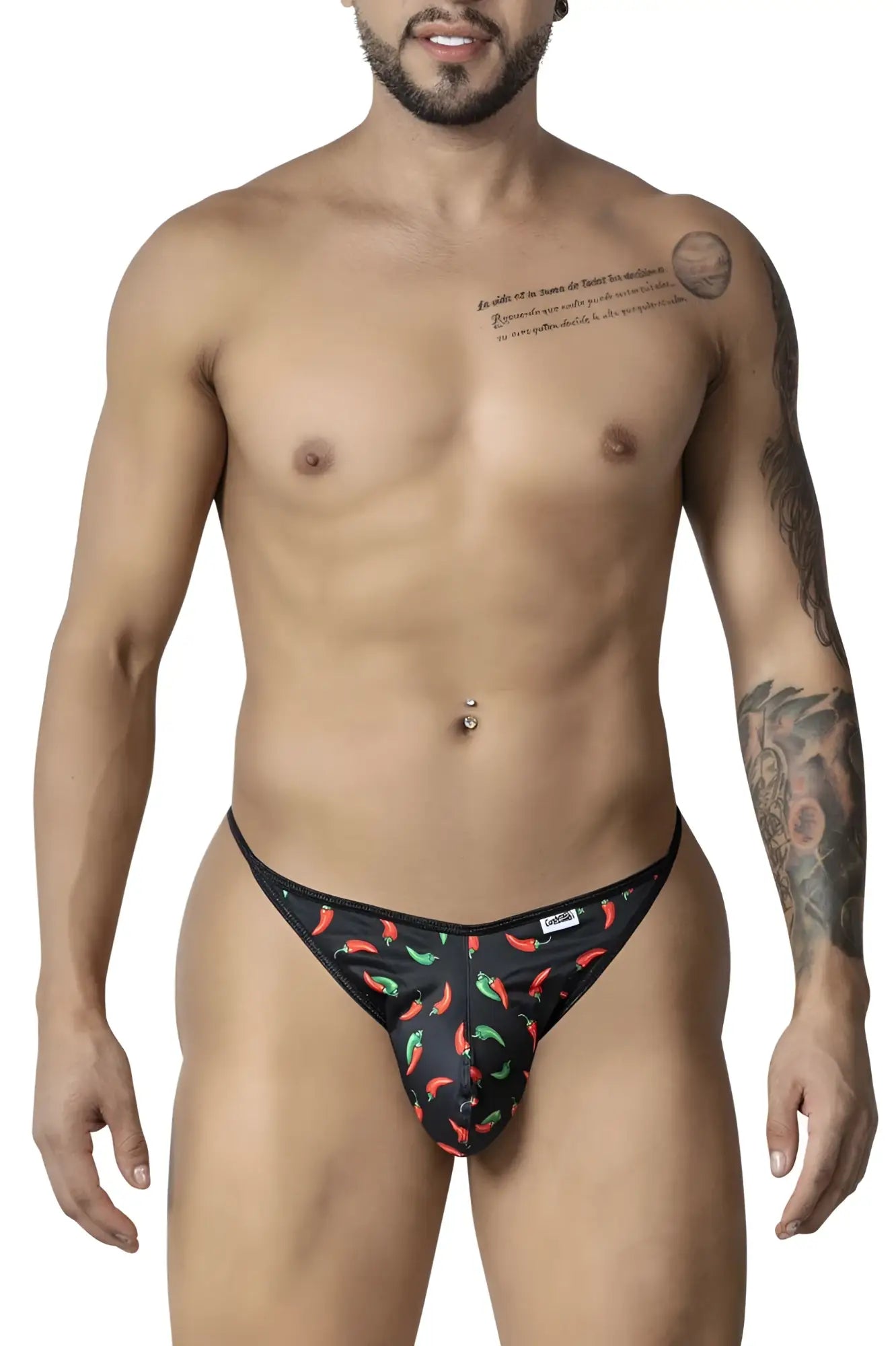 Black candyMan 99875 briefs with vibrant red and green chili pepper print ideal for bold everyday wear