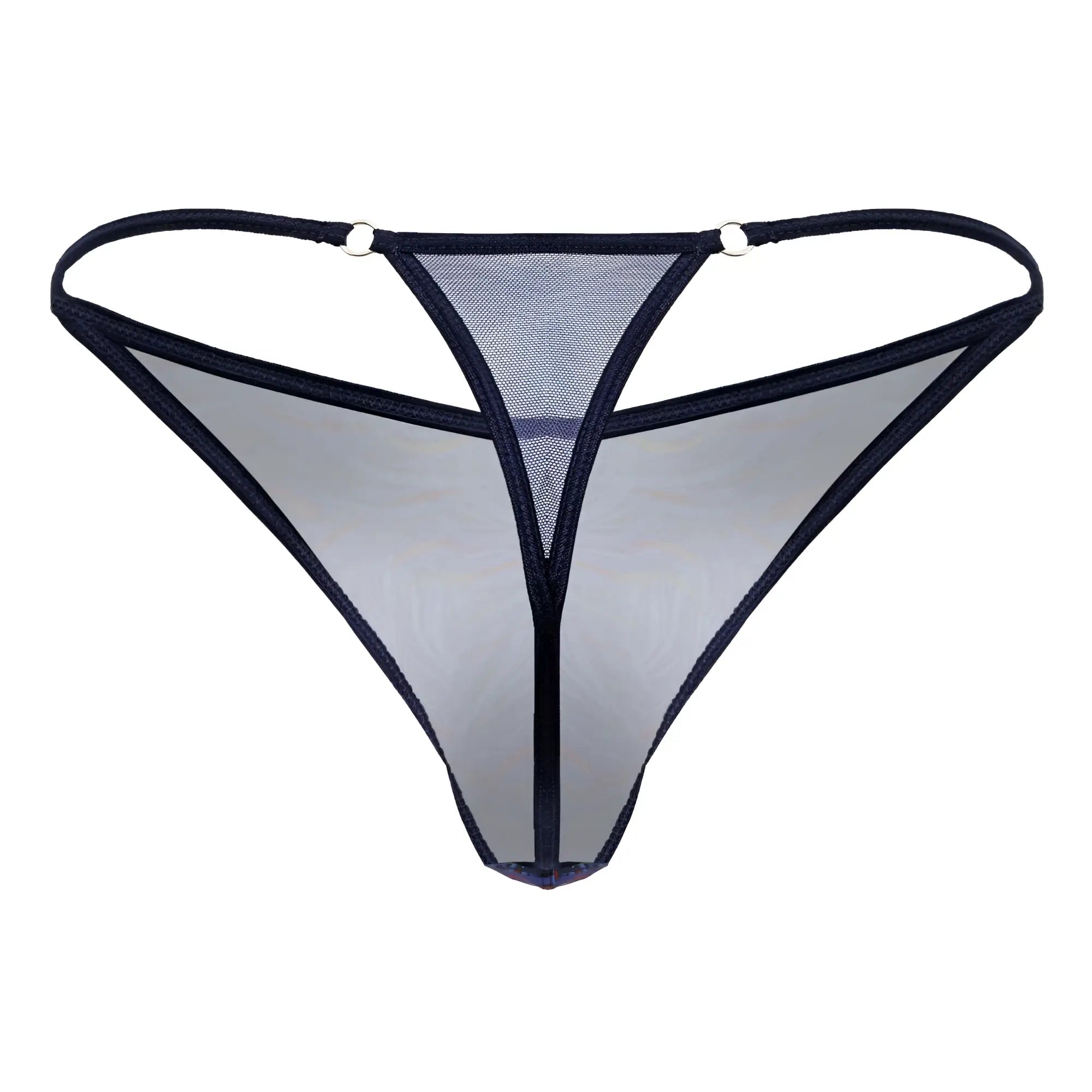 Black mesh candy man 99875 seawater thong multicolor print with sheer translucent design and reinforced edges back view