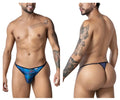 Candyman 99875 seawater thong in blue multicolor print with black trim showing front view