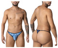 Blue and white patterned thong with navy trim by candyman featuring water prints design