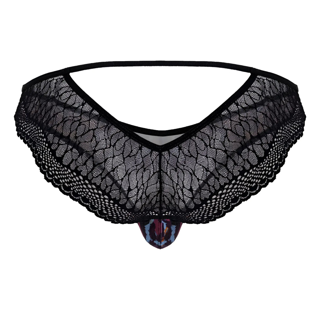 Black lace thong with colorful patterned pouch in candy man 99876 leopard briefs color animal print design