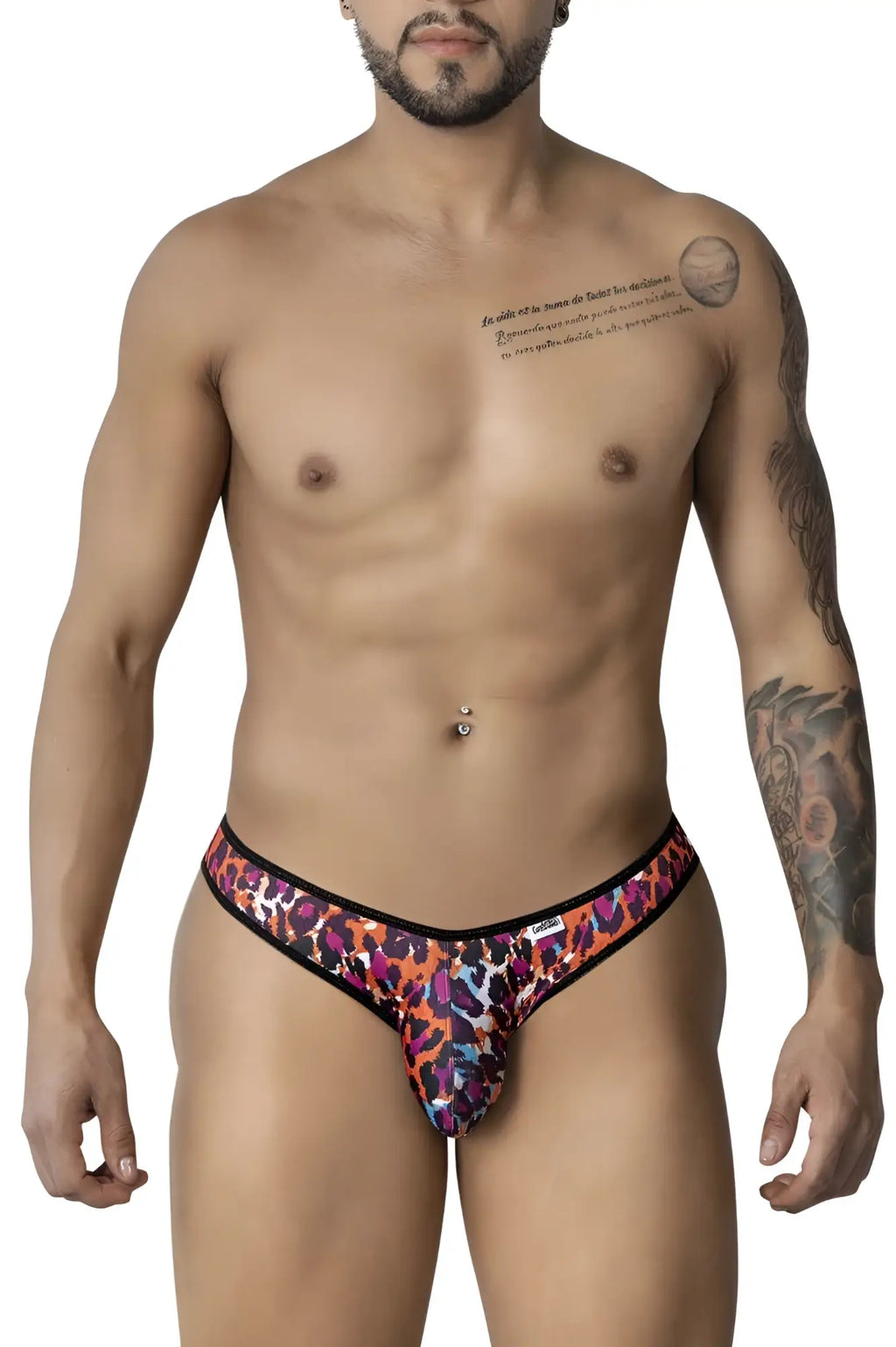 CandyMan 99876 leopard briefs in vibrant orange purple and pink animal print with black trim