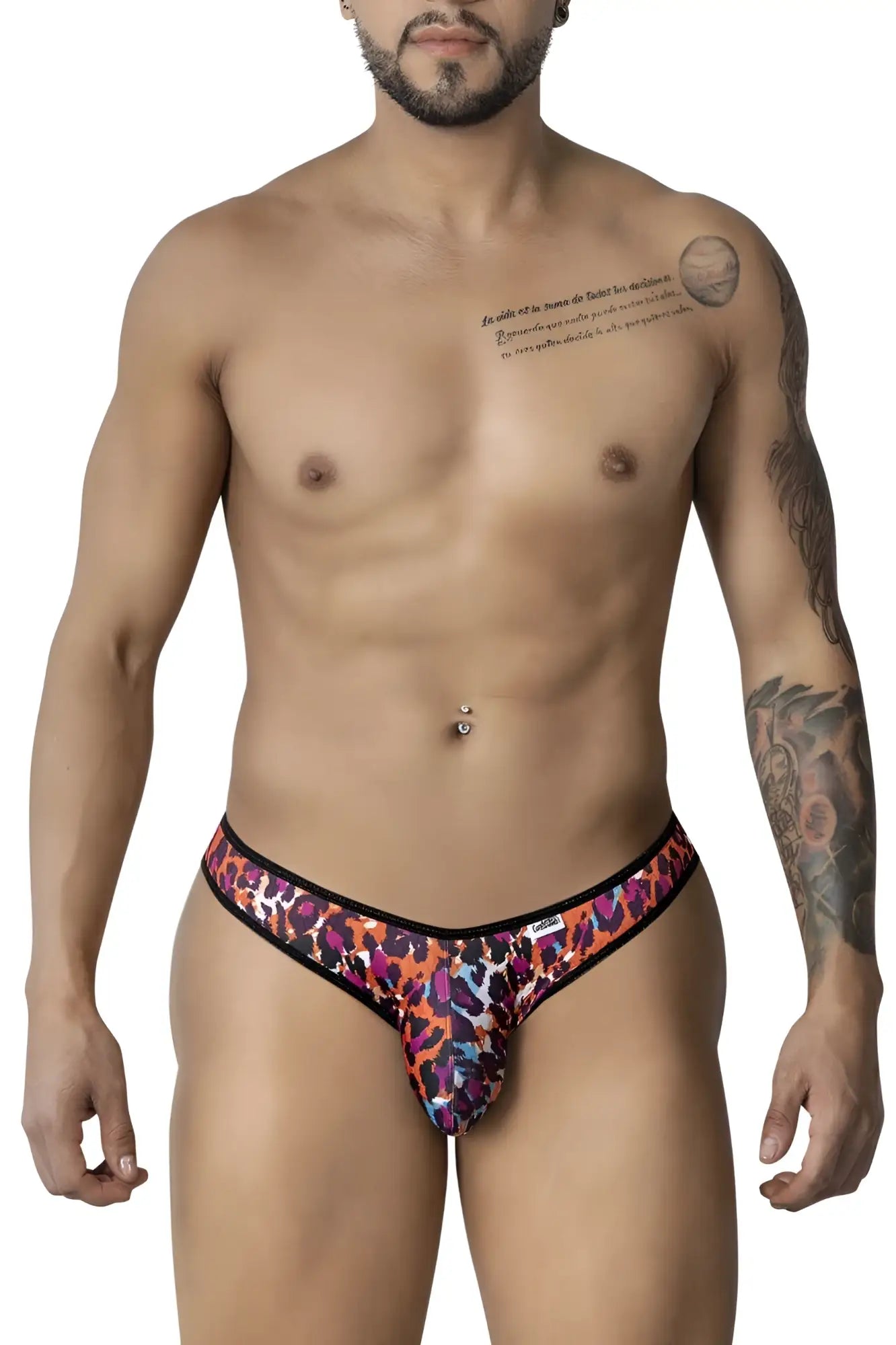 CandyMan 99876 leopard briefs in vibrant orange purple and pink animal print with black trim