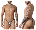 CandyMan 99877 zebra thongs with black and white zebra print and thin black elastic waistband showing front side