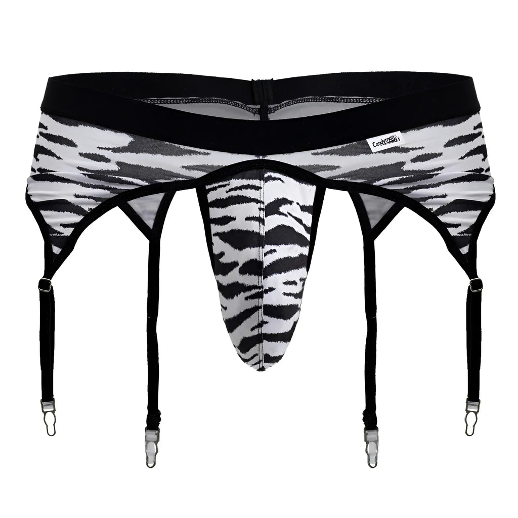 CandyMan 99881 zebra print men’s garter belt in black and white with four adjustable straps