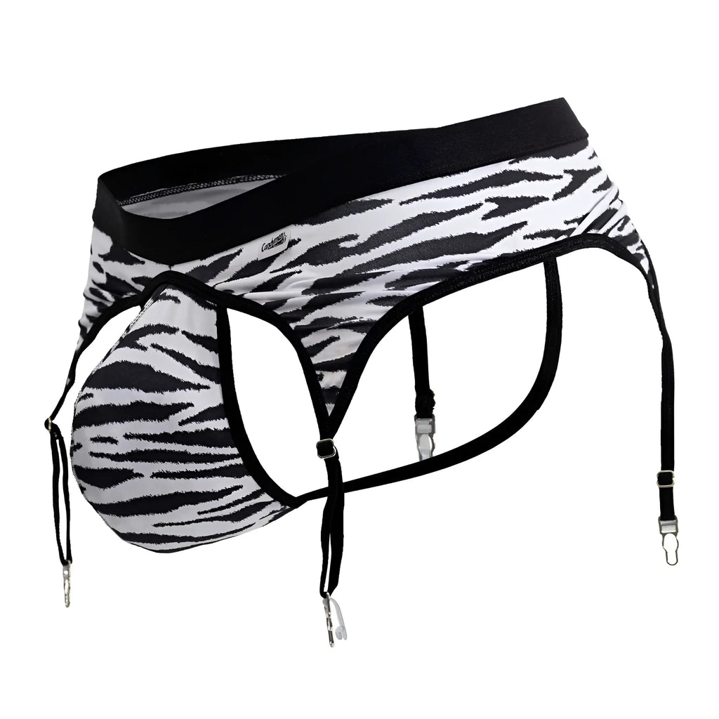 Black and white zebra-striped mens briefs with suspenders candyMan 99881 zebra thongs zebra print design