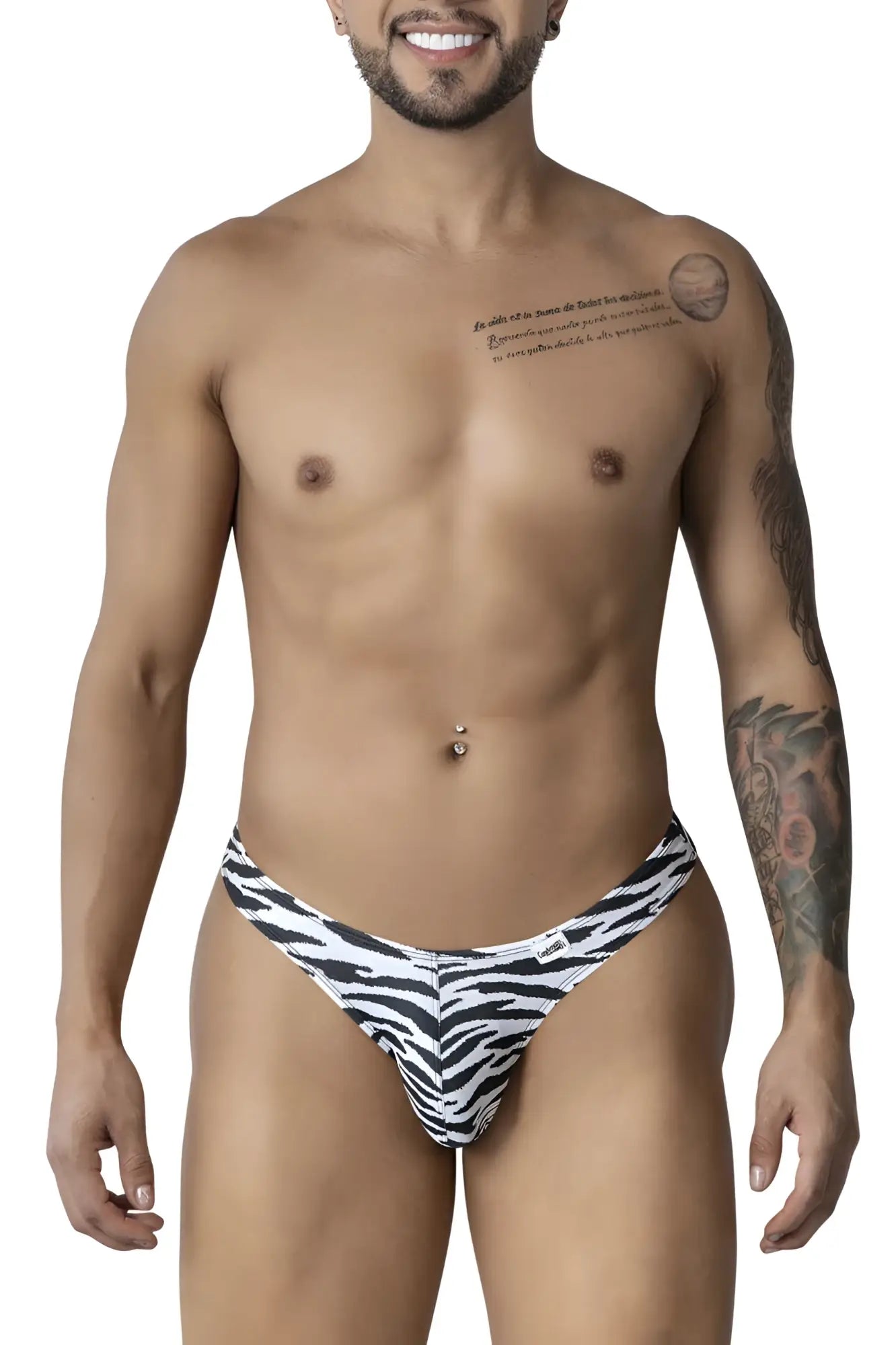 Black and white zebra print men’s briefs by candyman 99882 featuring thong style and soft fabric for comfortable wear