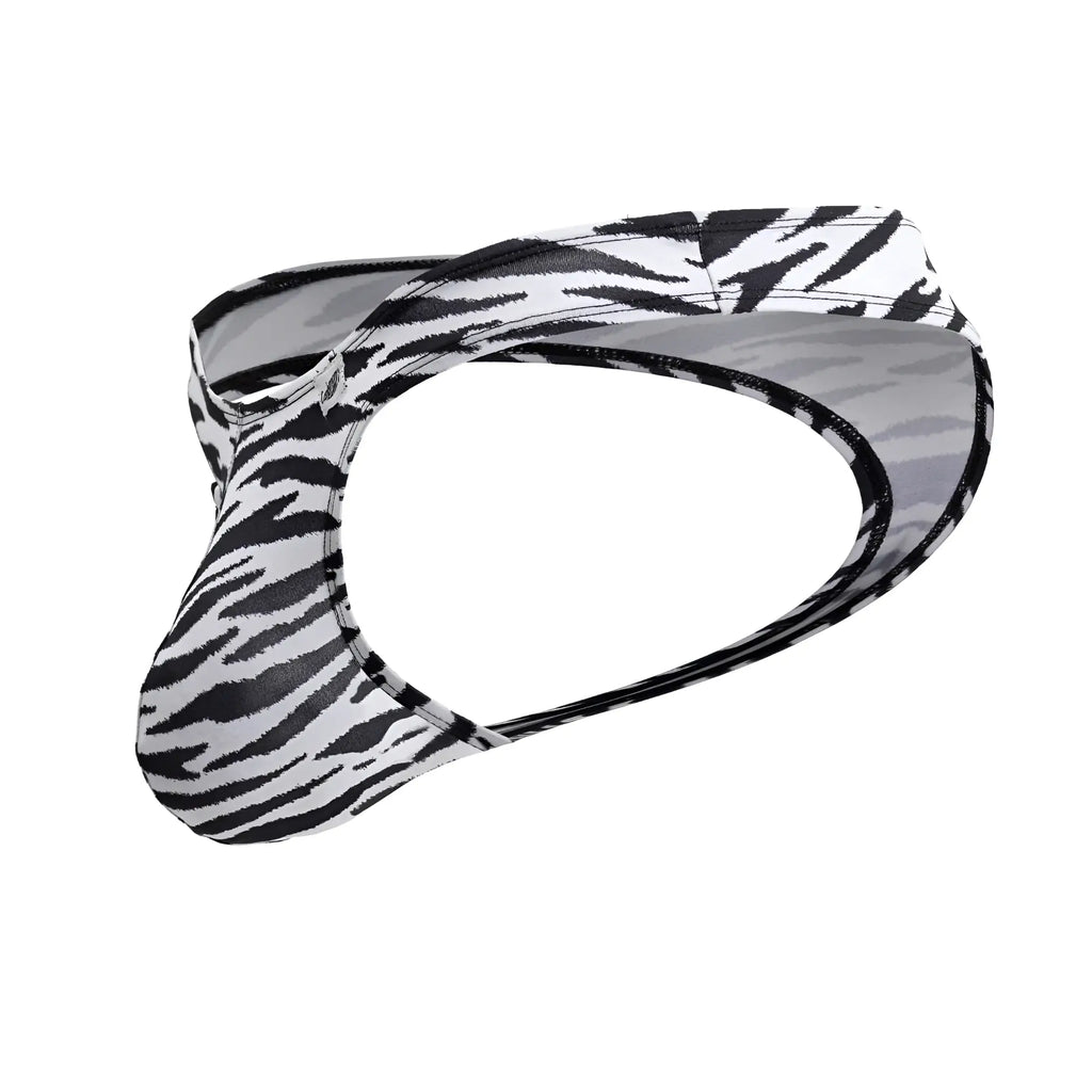 CandyMan 99882 zebra thongs men’s briefs with a sleek form-fitting design in black and white zebra print