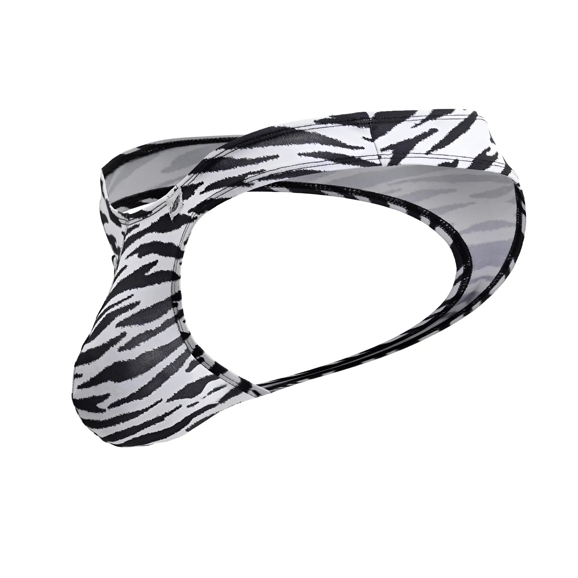 CandyMan 99882 zebra thongs men’s briefs with a sleek form-fitting design in black and white zebra print