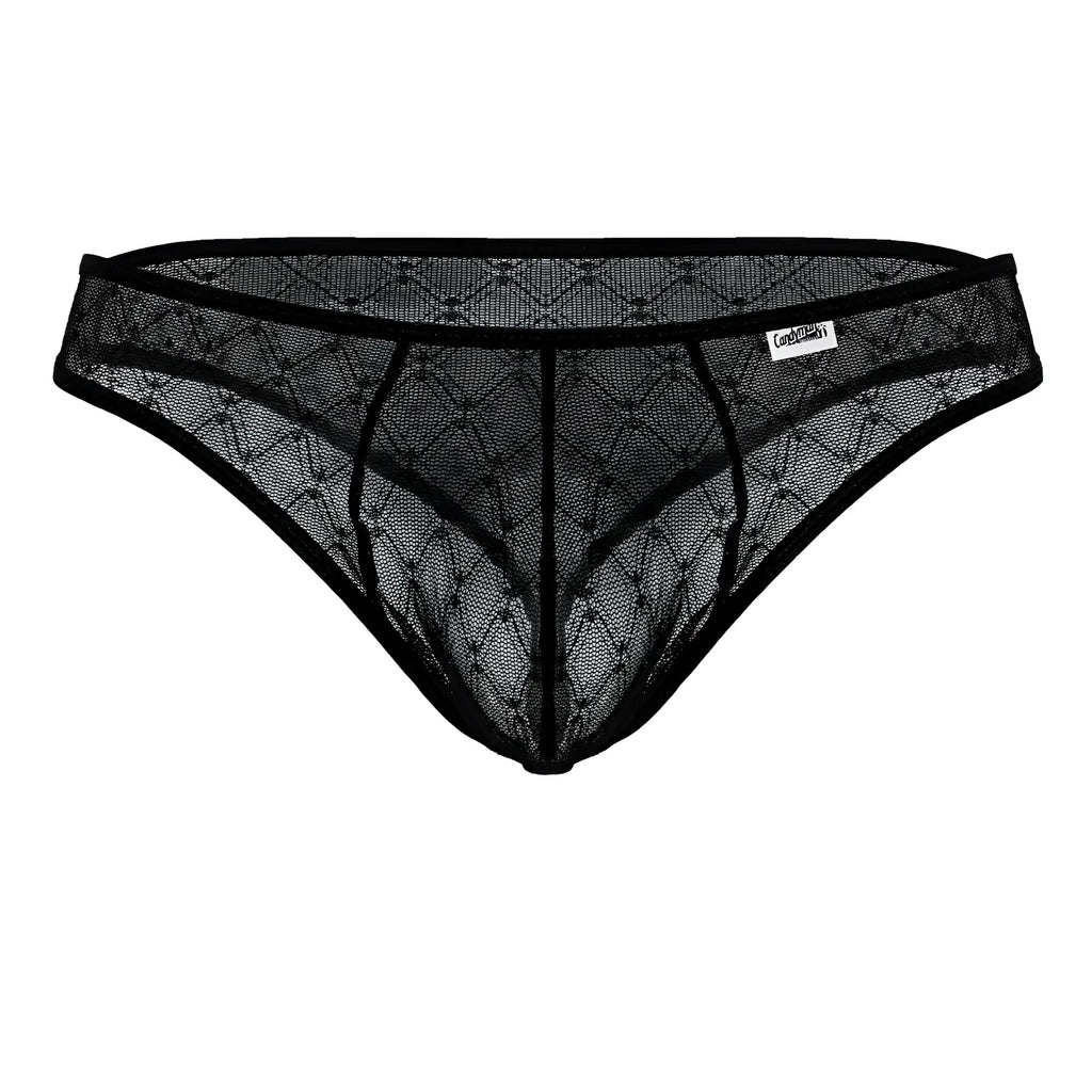 Black candyMan 99894 thong with diamond-patterned mesh and reinforced elastic waistband