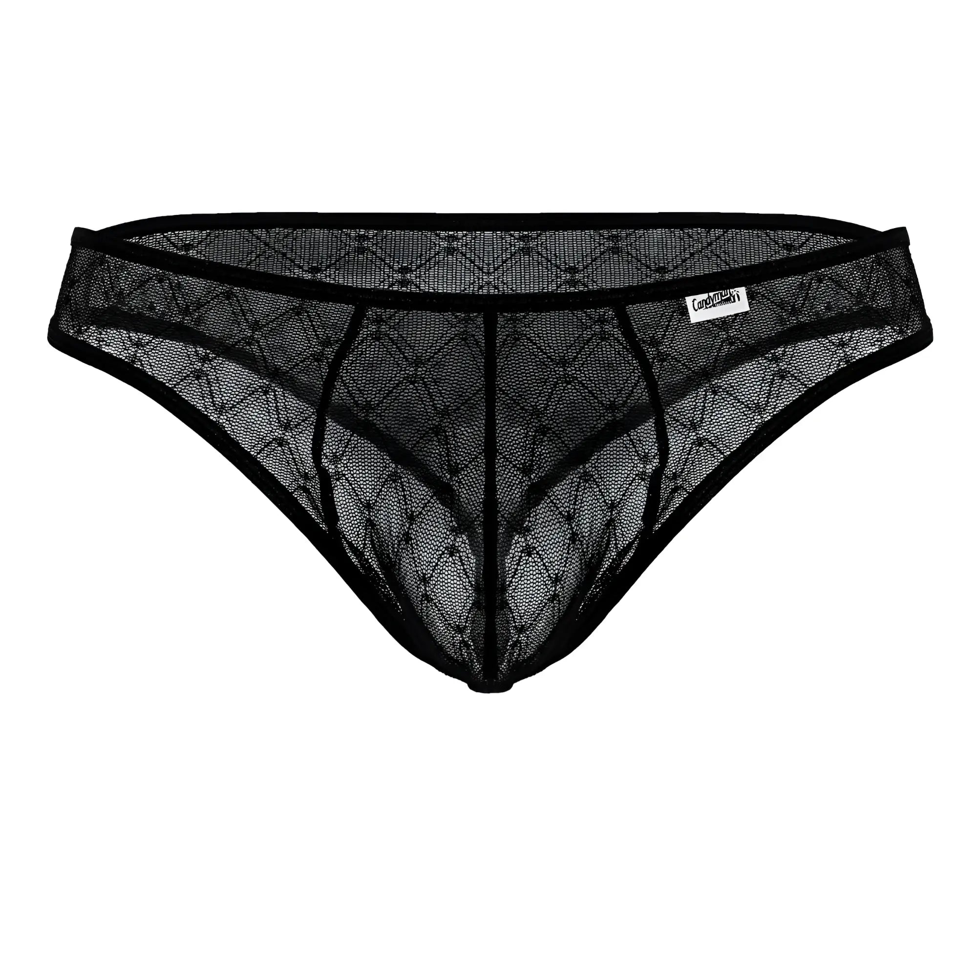 Black candyMan 99894 thong with diamond-patterned mesh and reinforced elastic waistband