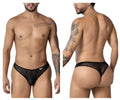 Black candyMan 99894 sheer mesh briefs with geometric pattern and solid waistband front view