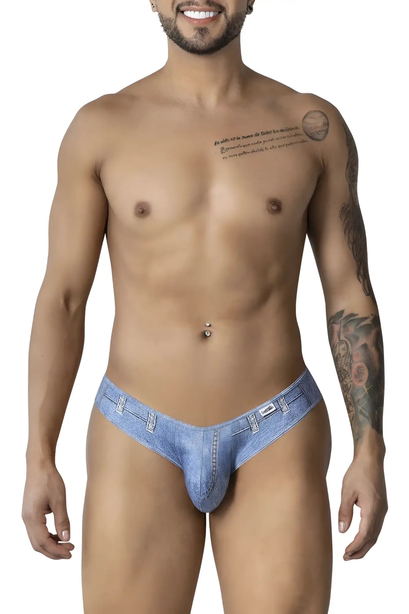 Light blue denim cowboy briefs with belt loop and button design candyMan 99897 in denim blue color
