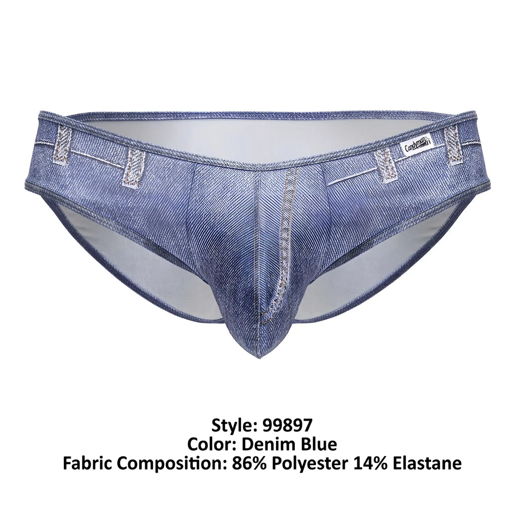 CandyMan 99897 cowboy briefs in denim blue with faux denim texture and stitched pocket details for men