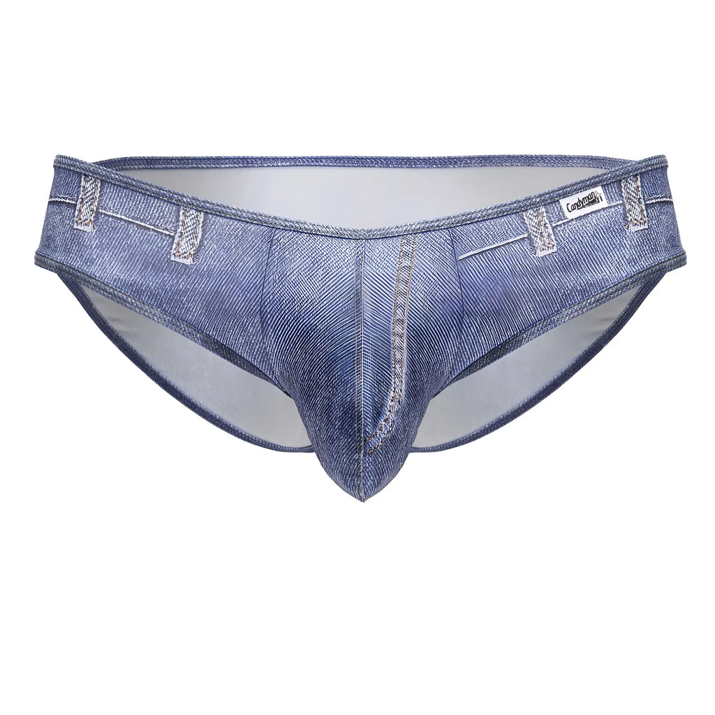 Blue denim patterned candyman 99897 cowboy briefs for men with stitched belt loops and white interior lining