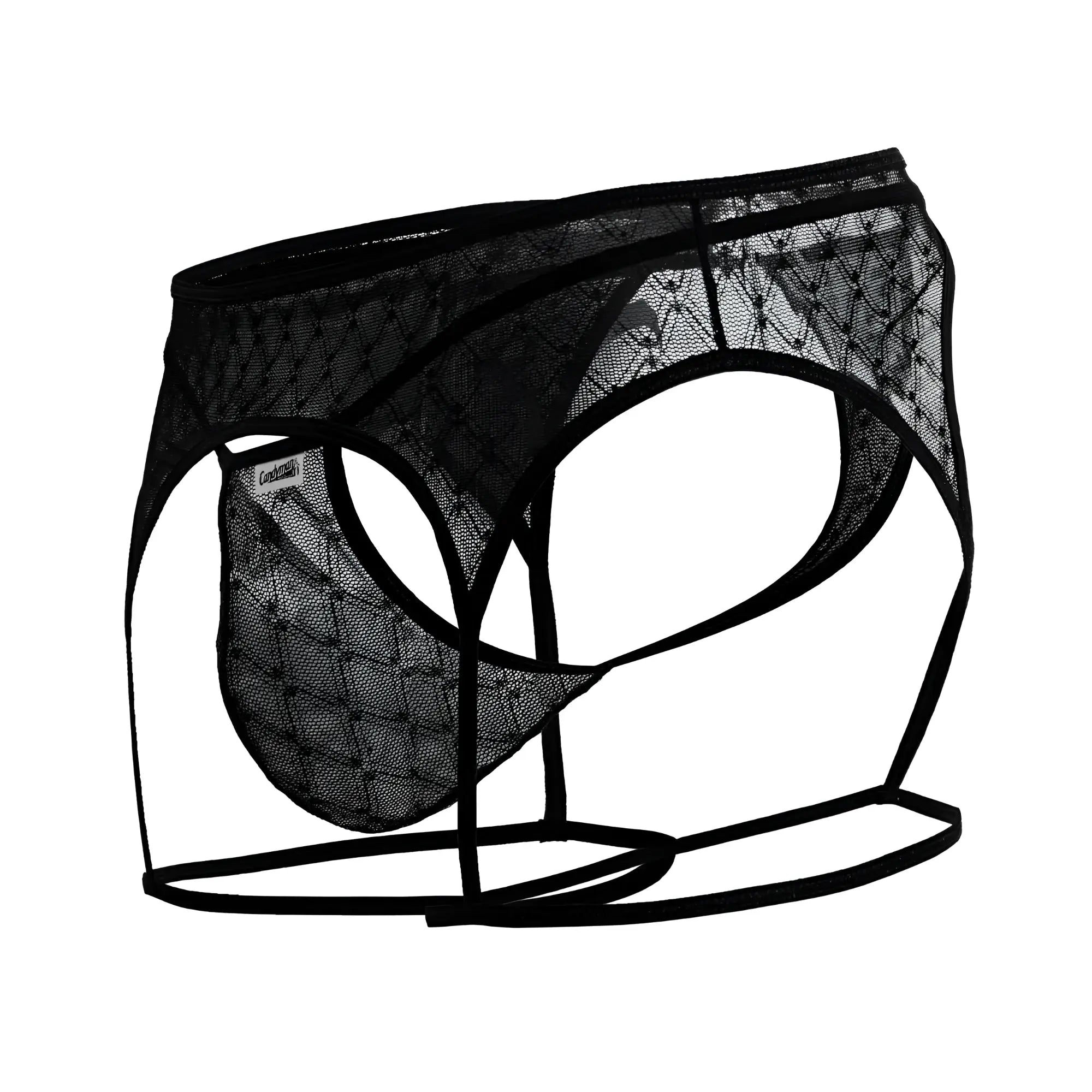 Black candyMan 99898 geometric mesh thongs with diamond pattern and thin elastic straps in lace briefs style