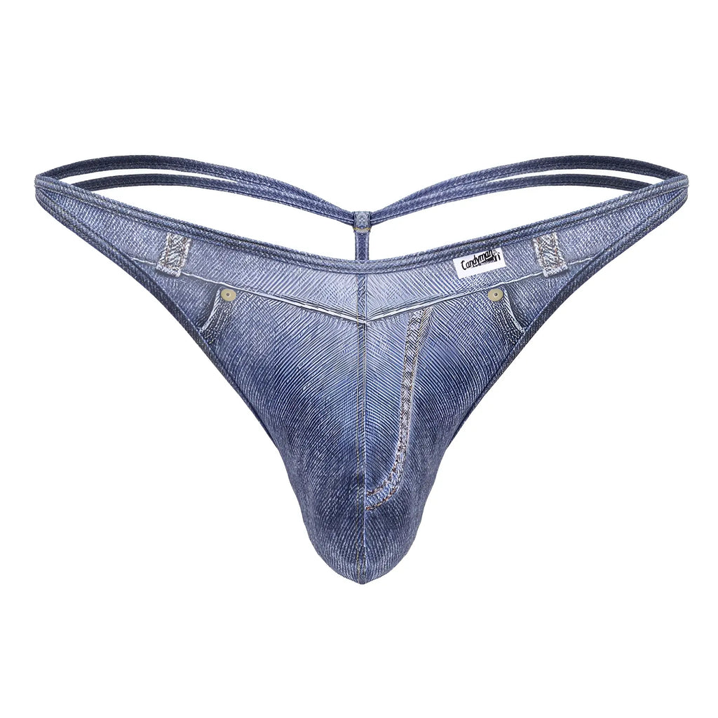 Blue denim thong cowboy thong with classic jeans design and subtle stitching details by candyman