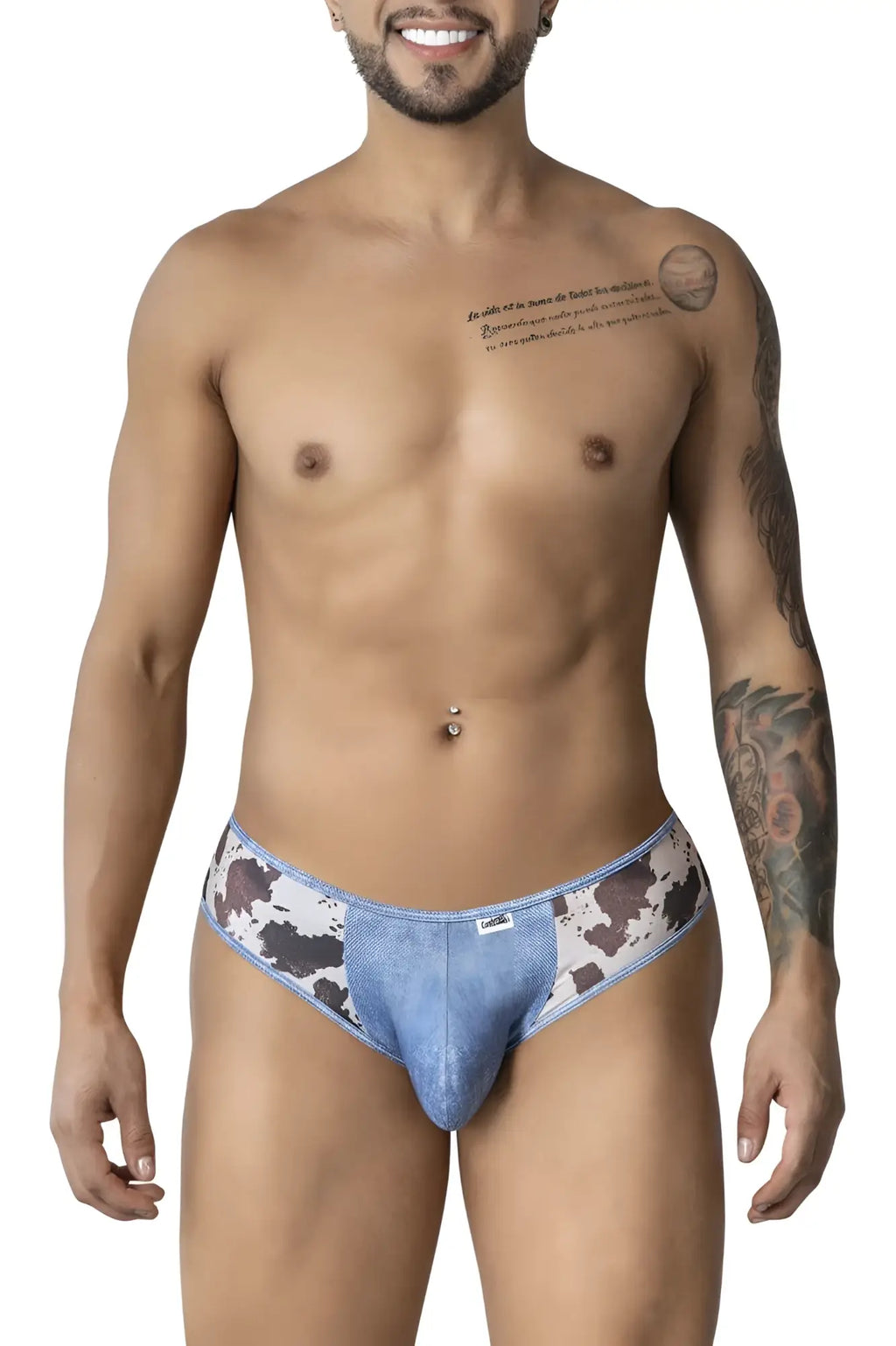 Blue denim patterned CandyMan 99900 cowboy briefs with cow print waistband for stylish animal print underwear