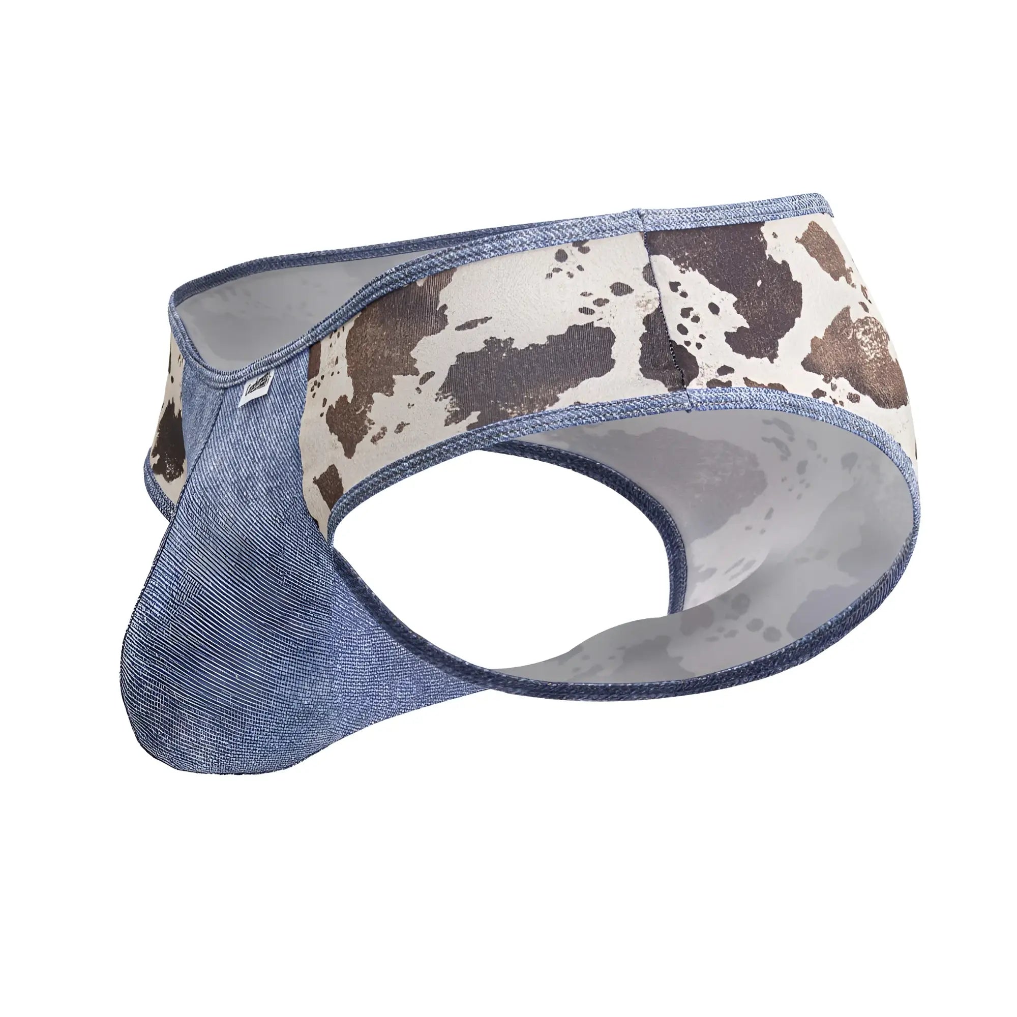Blue denim patterned CandyMan 99900 cowboy briefs with cow print front panel men’s animal print underwear