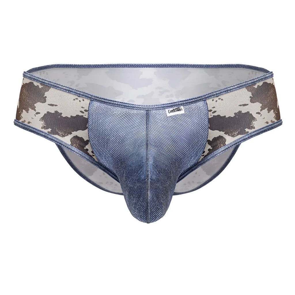 Blue denim textured mens briefs with camouflage sides candy man 99900 cowboy briefs color animal print