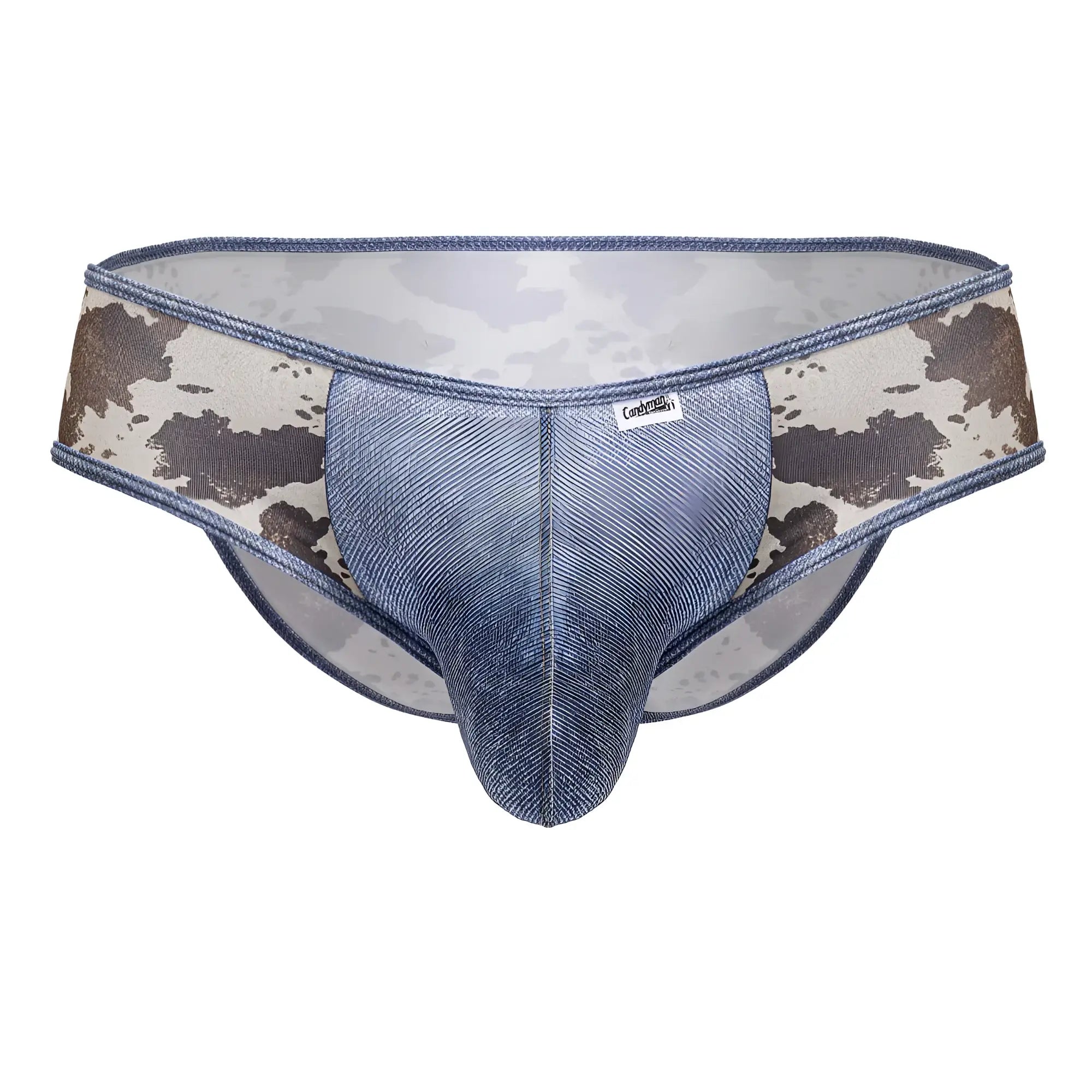 Blue denim textured mens briefs with camouflage sides candy man 99900 cowboy briefs color animal print