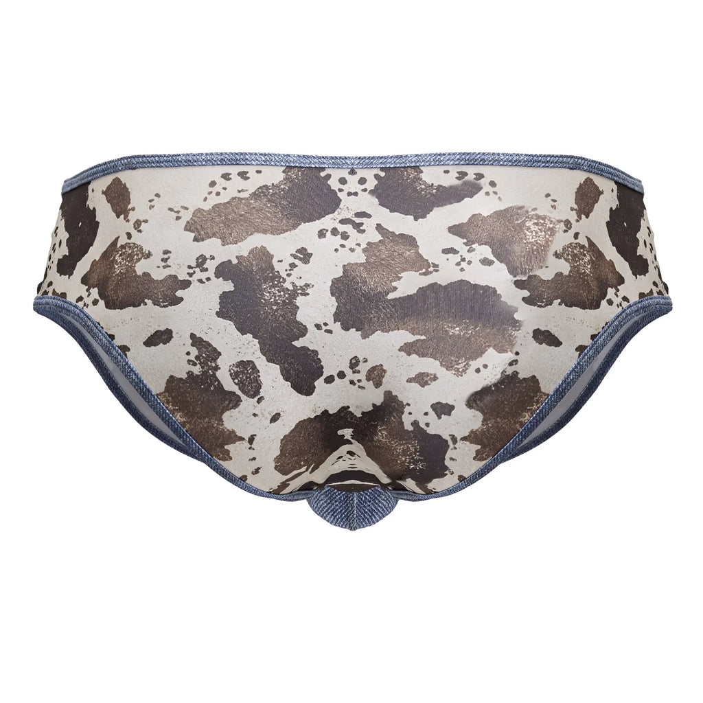 Cowprint briefs with denim trim in cowbyman 99900 cowboy briefs animal print for stylish underwear wear