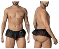 Black candy man 99901 geometric mesh thong briefs with lace trim and ruffled hem with elastic waistband