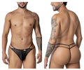 Black sheer lace thong with thin elastic straps from candyman 99903 geometric mesh thongs shown from the back side