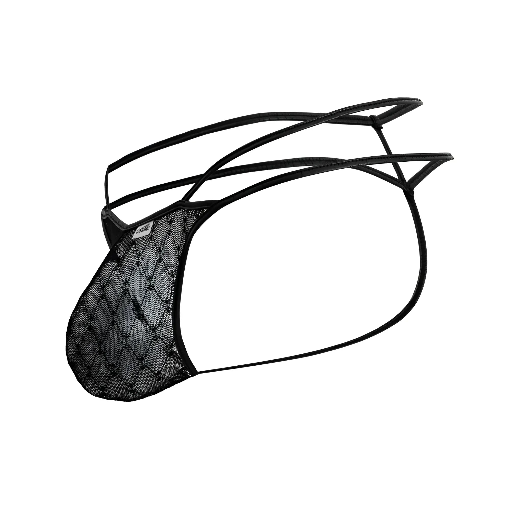 Black mesh thong candyMan 99903 with diamond-patterned design and thin adjustable straps for comfortable wear