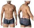 Dark blue denim cowboy trunks with patterned white and brown floral waistband CandyMan 99904 model