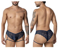 Navy blue CandyMan 99905 garter lace briefs for men with intricate floral lace and supportive contoured design