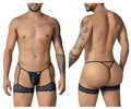 Black lace candyMan 99906 garter belt with matching thong and leg straps in navy color front view
