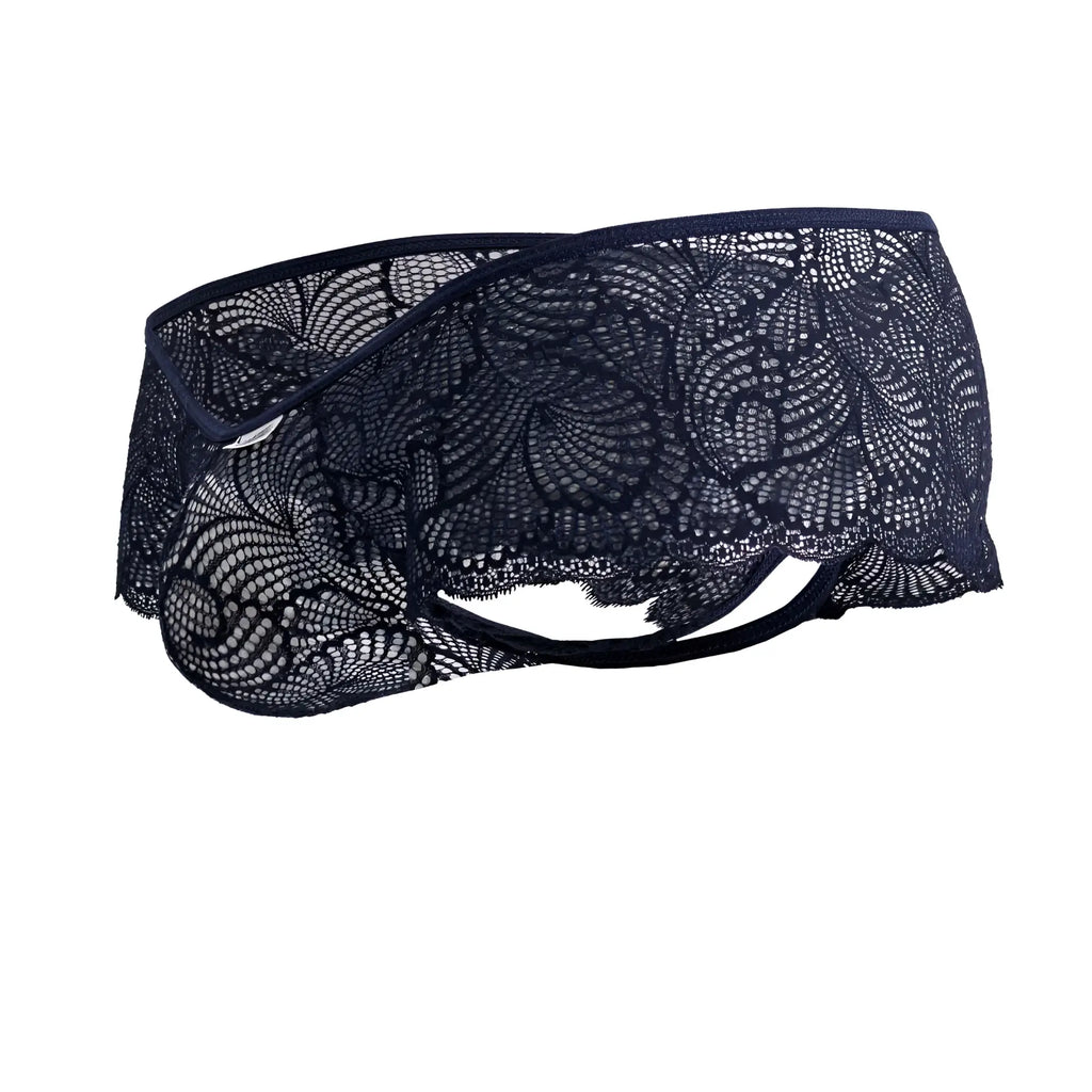 CandyMan 99907 lace trunks in navy feature intricate floral lace and delicate sheer fabric for stylish underwear