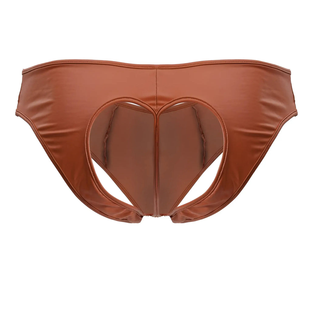 Brown heart-shaped cutout briefs made of shiny faux leather from candyman 99908 in red color