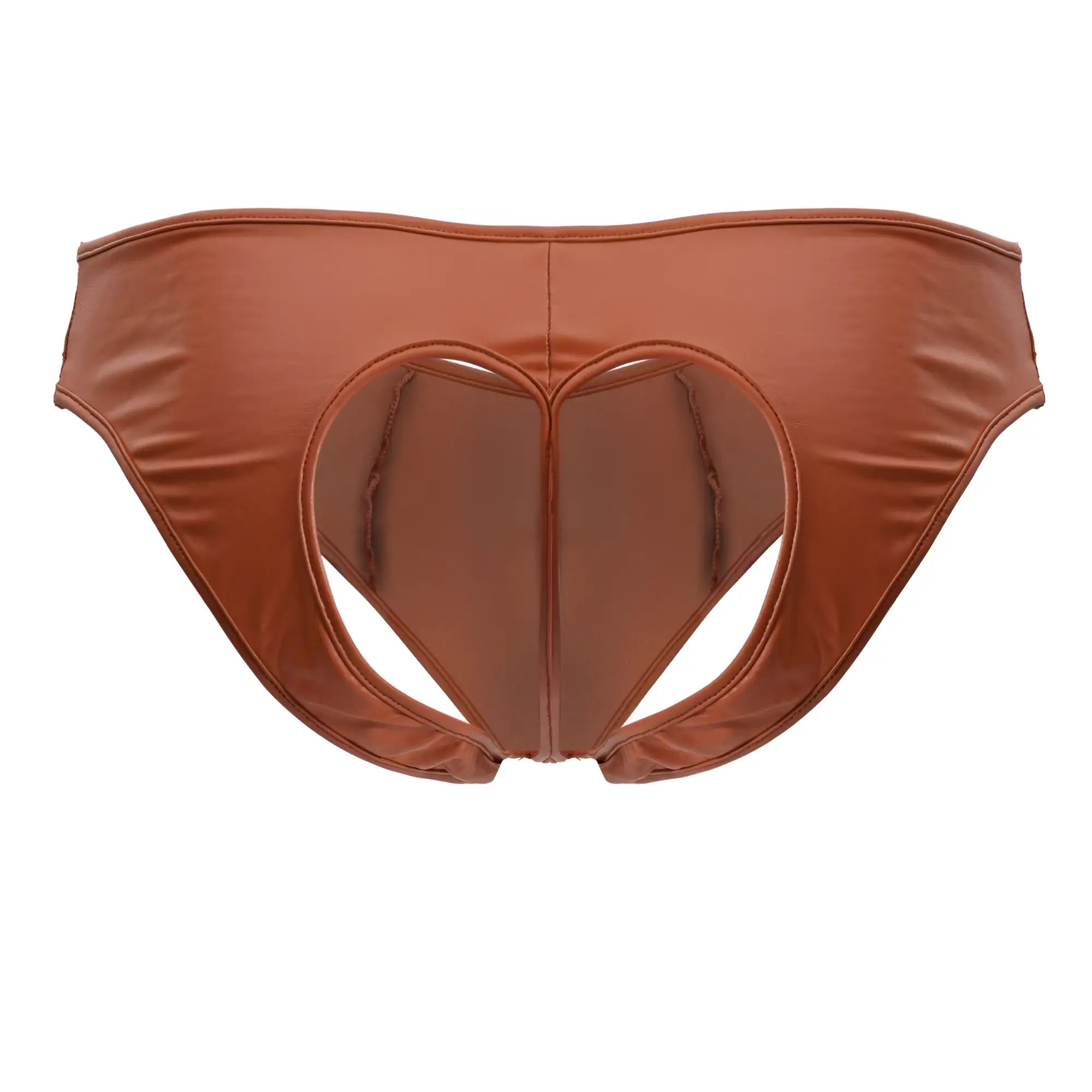 Brown heart-shaped cutout briefs made of shiny faux leather from candyman 99908 in red color