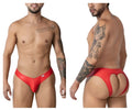 Red glossy finish men’s briefs candyMan 99908 heart briefs with distinctive back cutout design